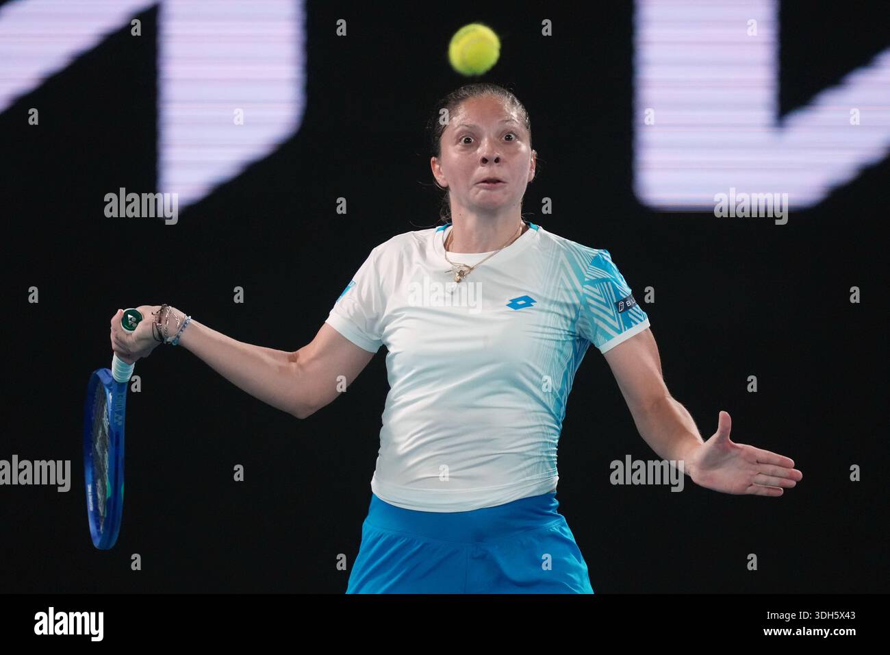 Antonia Ruzic of Croatia plays a forehand return to Naomi Osaka of ...