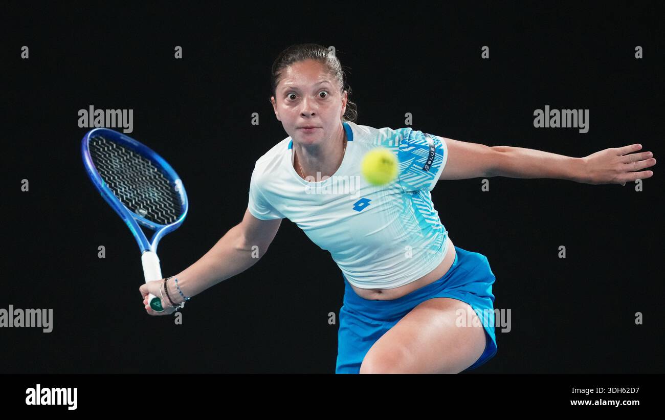 Antonia Ruzic of Croatia plays a forehand return to Naomi Osaka of ...