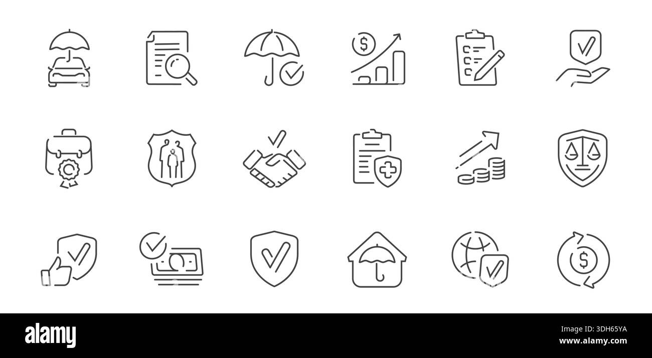 Insurance and assurance web icon set. Symbols and signs for apps and ...