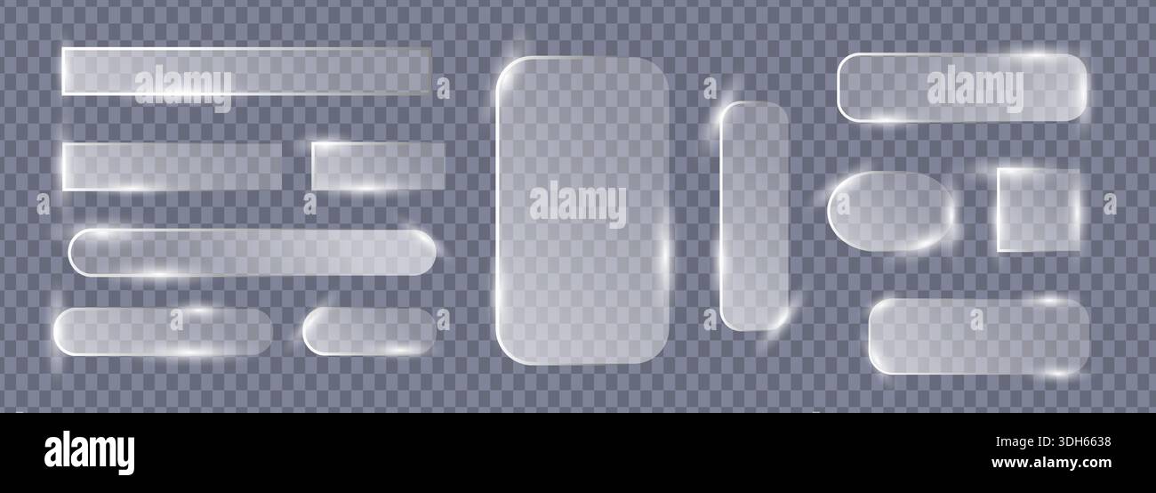 Glassmorphism UI Elements Grey Transparent Set Stock Vector