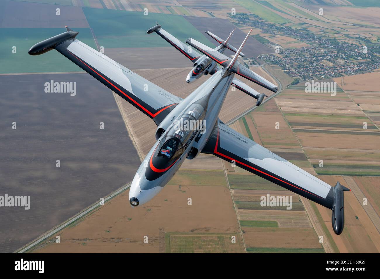 Overhead air-to-air image of two Soko G-2A Galeb jet trainers operated ...