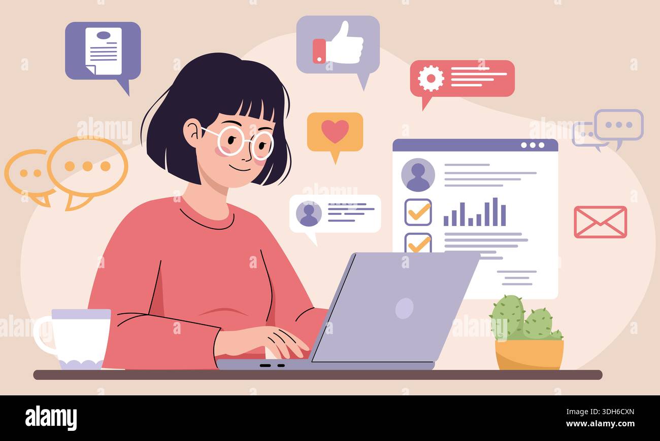 Woman typing email screen Stock Vector Images - Alamy