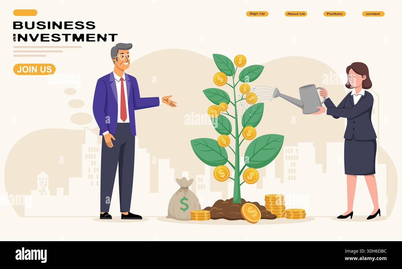 People growing investment with money tree illustration Stock Vector ...
