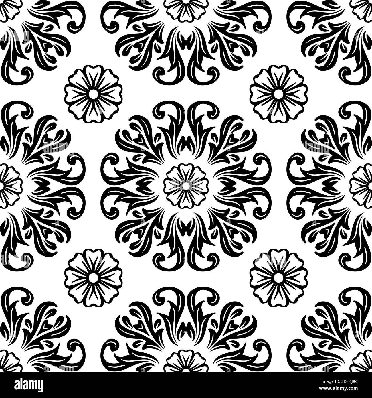 Ornamental floral seamless pattern in black and white. Vector ...