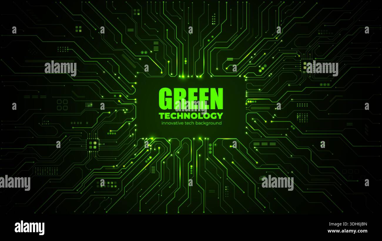 Green circuit board background with empty chip space Stock Vector