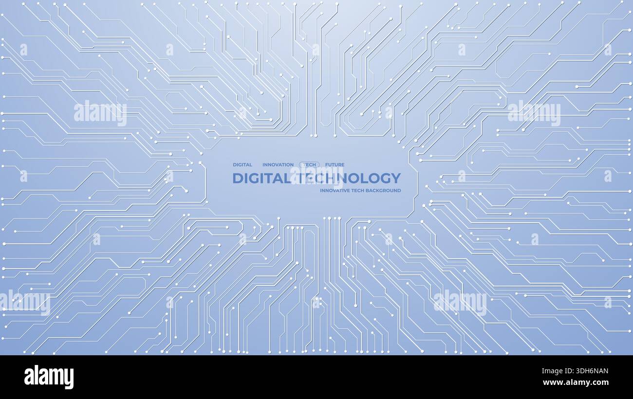 White tech backdrop showcasing abstract circuit board patterns. Stock Vector