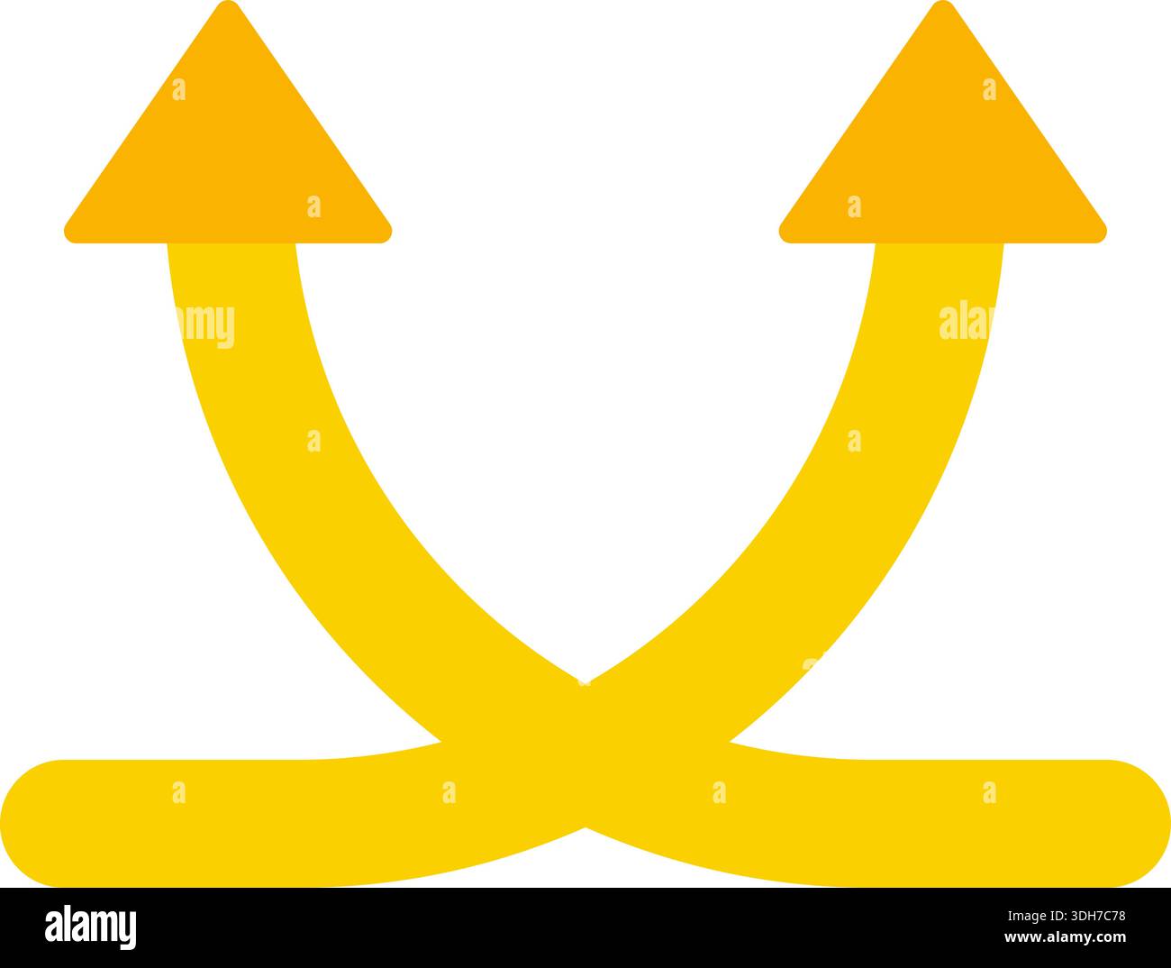 Two rounded arrows intersecting at the center to represent crossing directional paths. Stock Vector