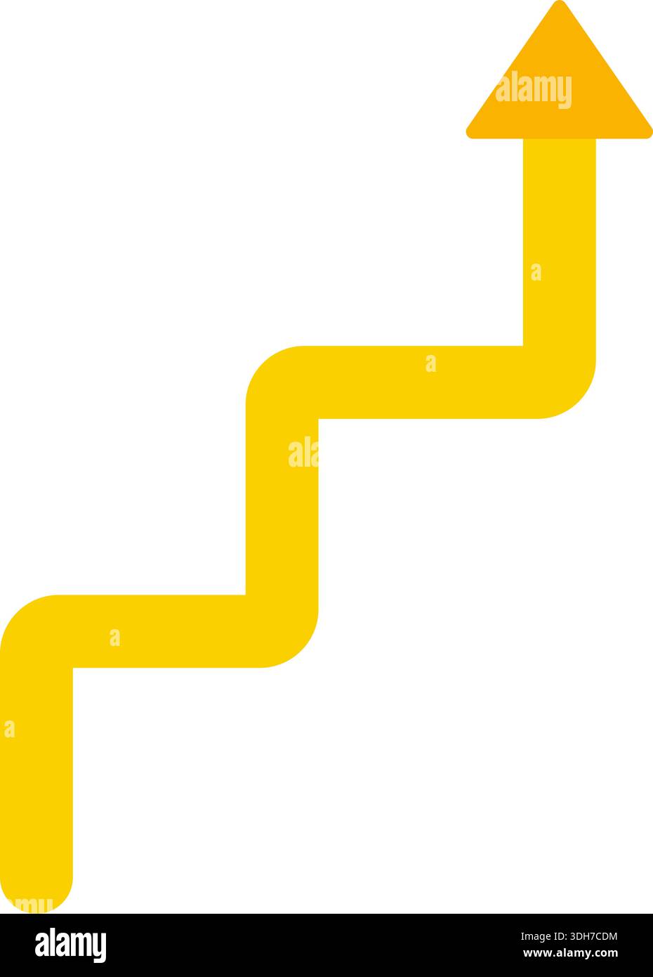 Yellow arrow designed with steps resembling a staircase pattern to reflect progressive directional flow. Stock Vector