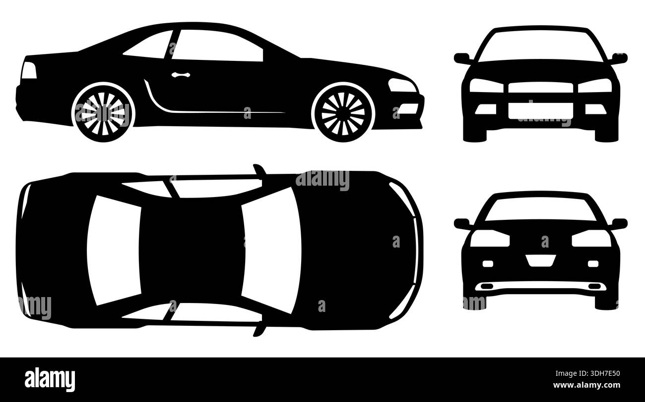 Sports car silhouette on white background. Vehicle icons set view from ...