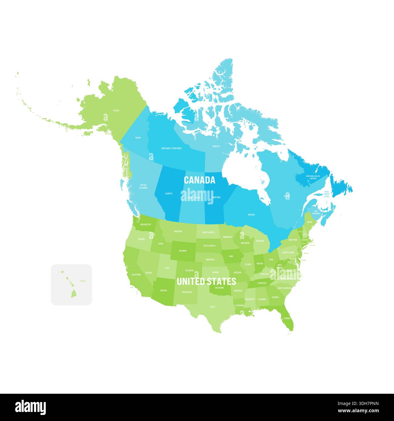 This graphic displays the map of the United States and Canada. It shows