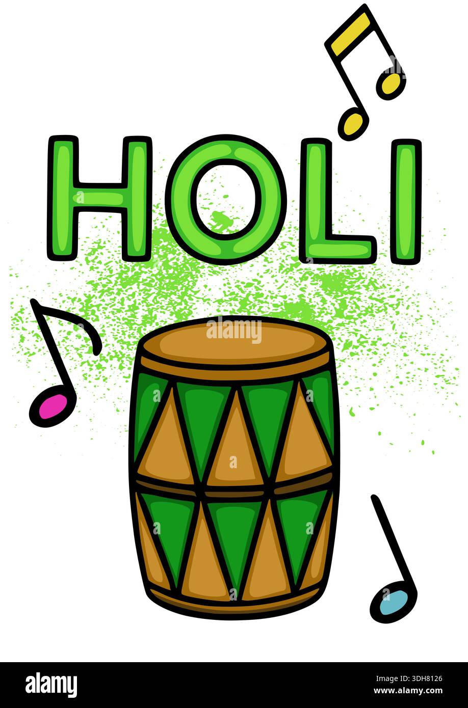 Dhoo Vector Holi vector illustration of a Dhol drum with musical notes and green ...