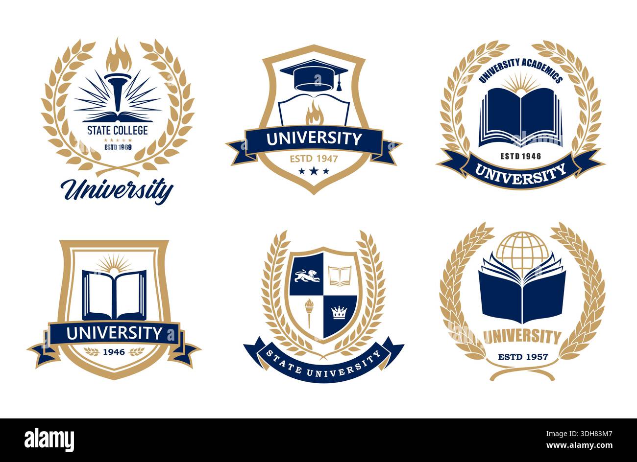 University, academy or school and college icons of academic cap with ...