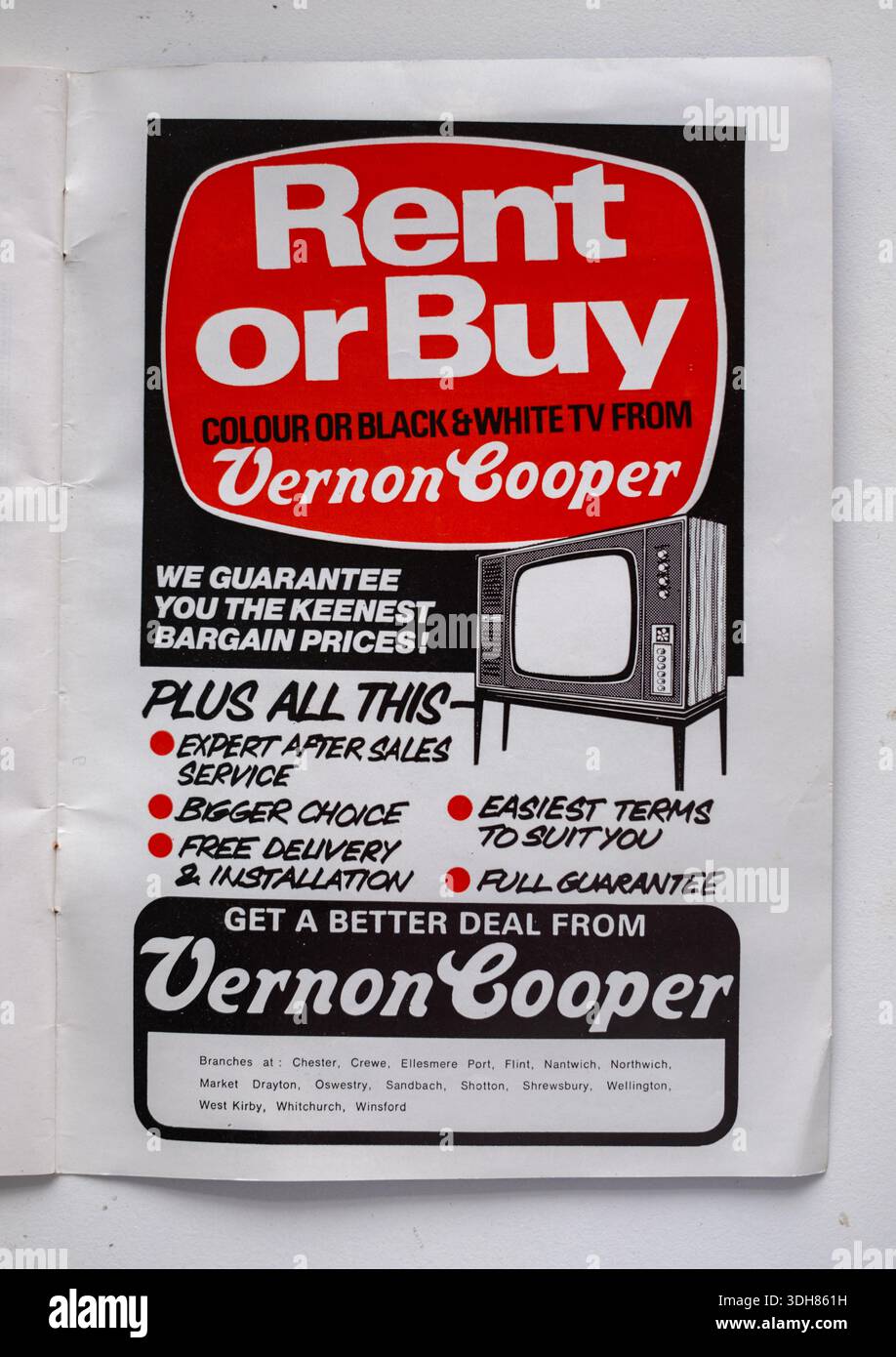 Vintage 1970s Advert for Vernon Cooper Televisions - Rentals Stock Photo