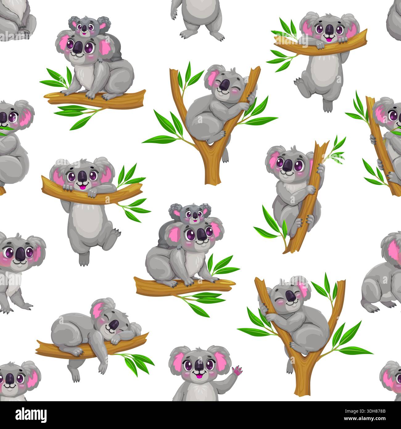 Vector seamless pattern of cartoon cute koala bear character are ...
