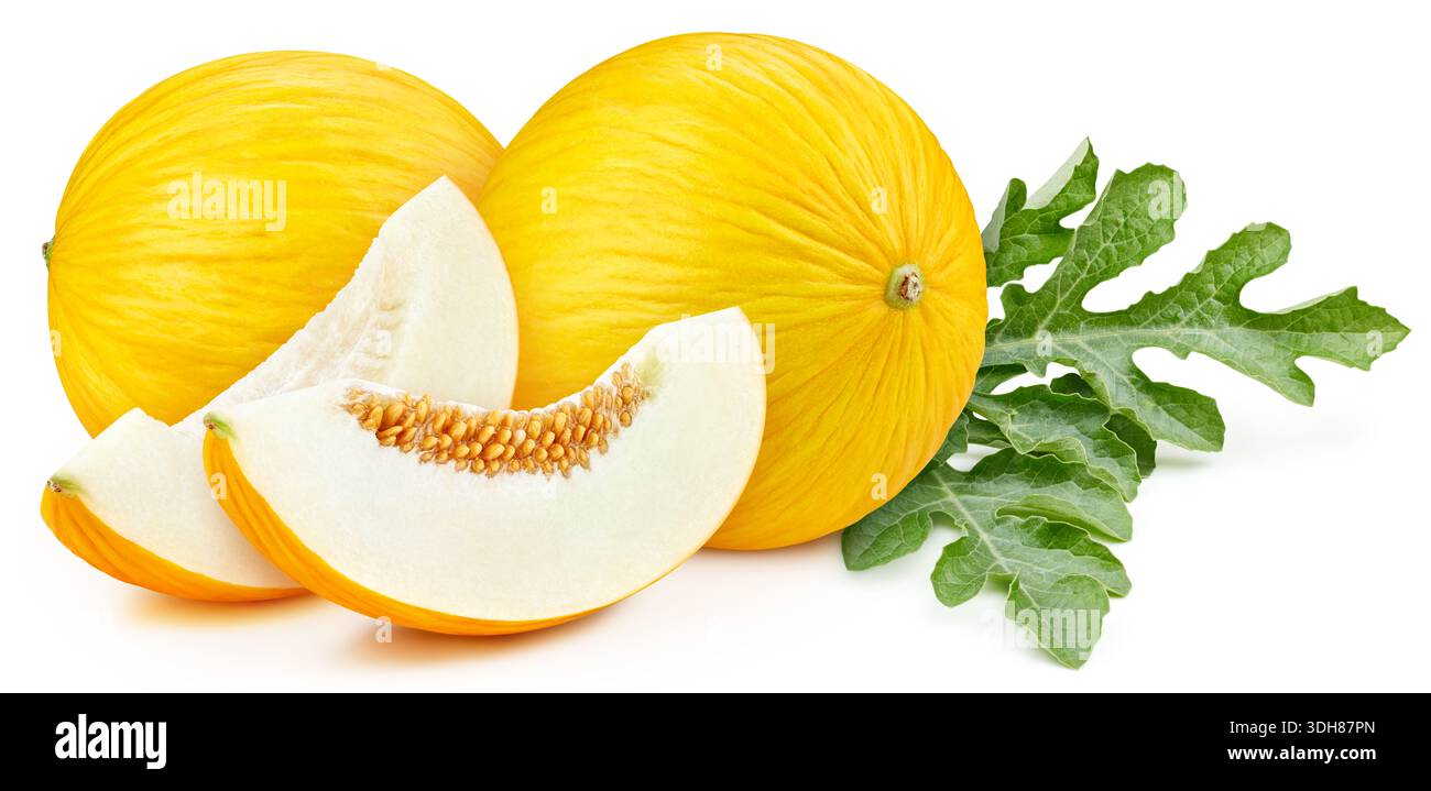 Melon isolated on white background. Melon slice macro studio photo. Melon clipping path Stock Photo