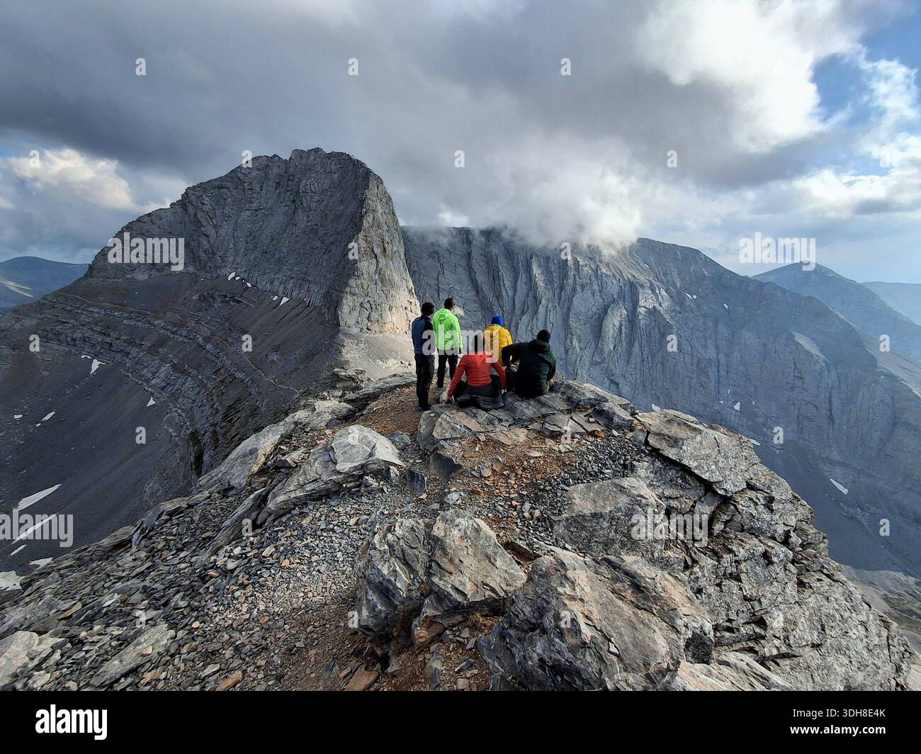 Hikers reaching the summit of Mount Olympus, Greece Stock Photo