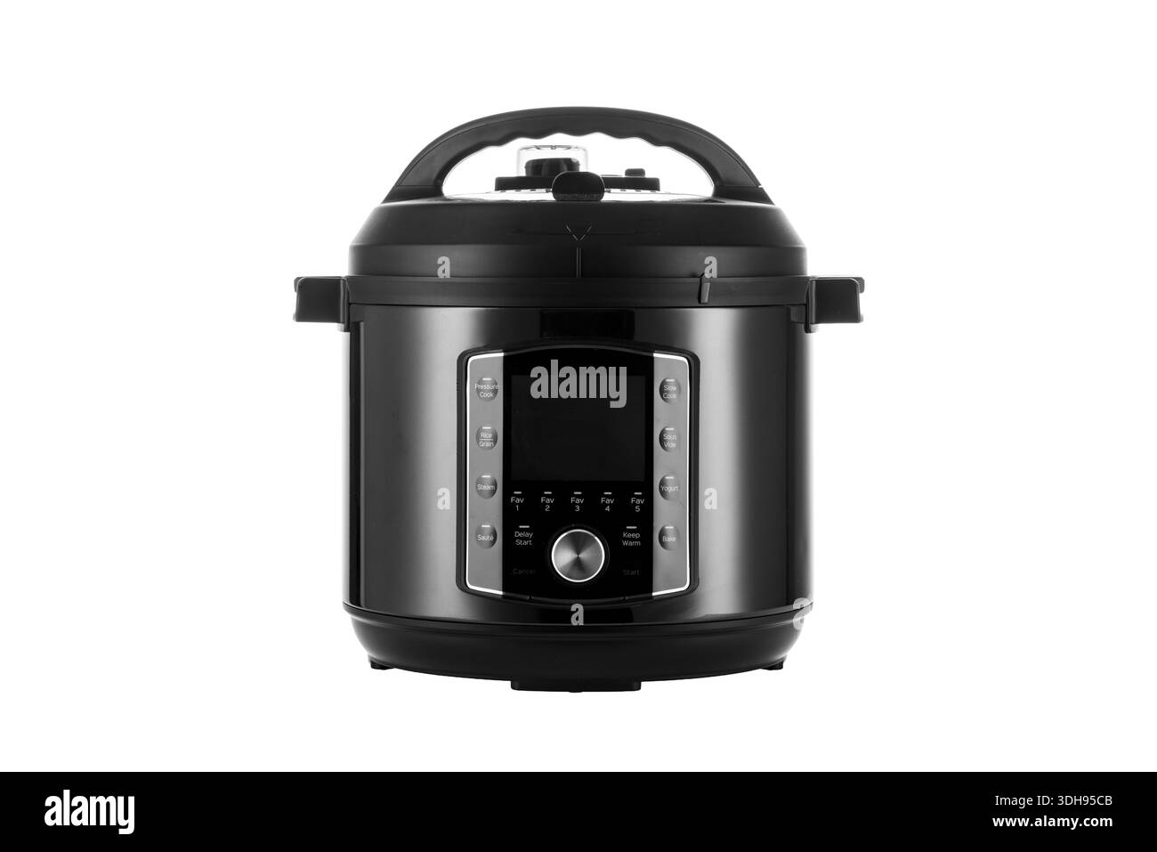 Modern Stainless Steel Electric Pressure Cooker With Digital Control Panel And Programmable Settings, Multicooker kitchen appliance isolated on white Stock Photo