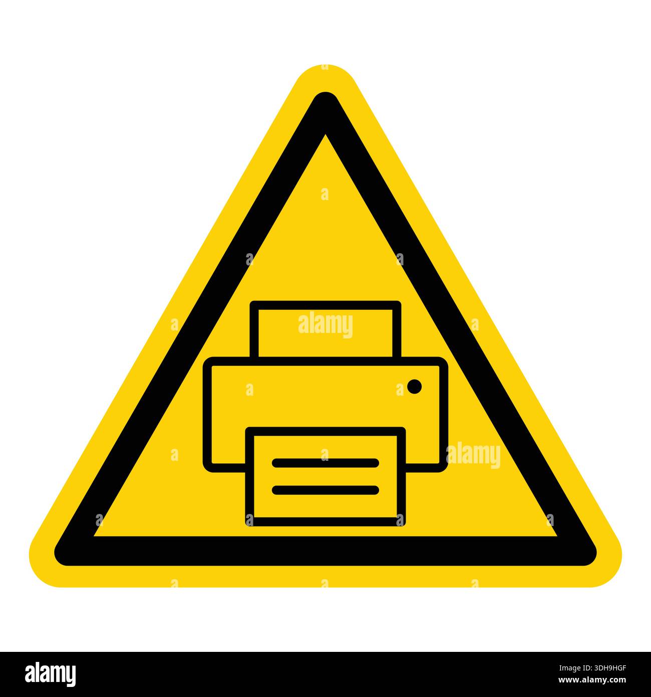 This image features a yellow warning sign with a printer icon, designed ...