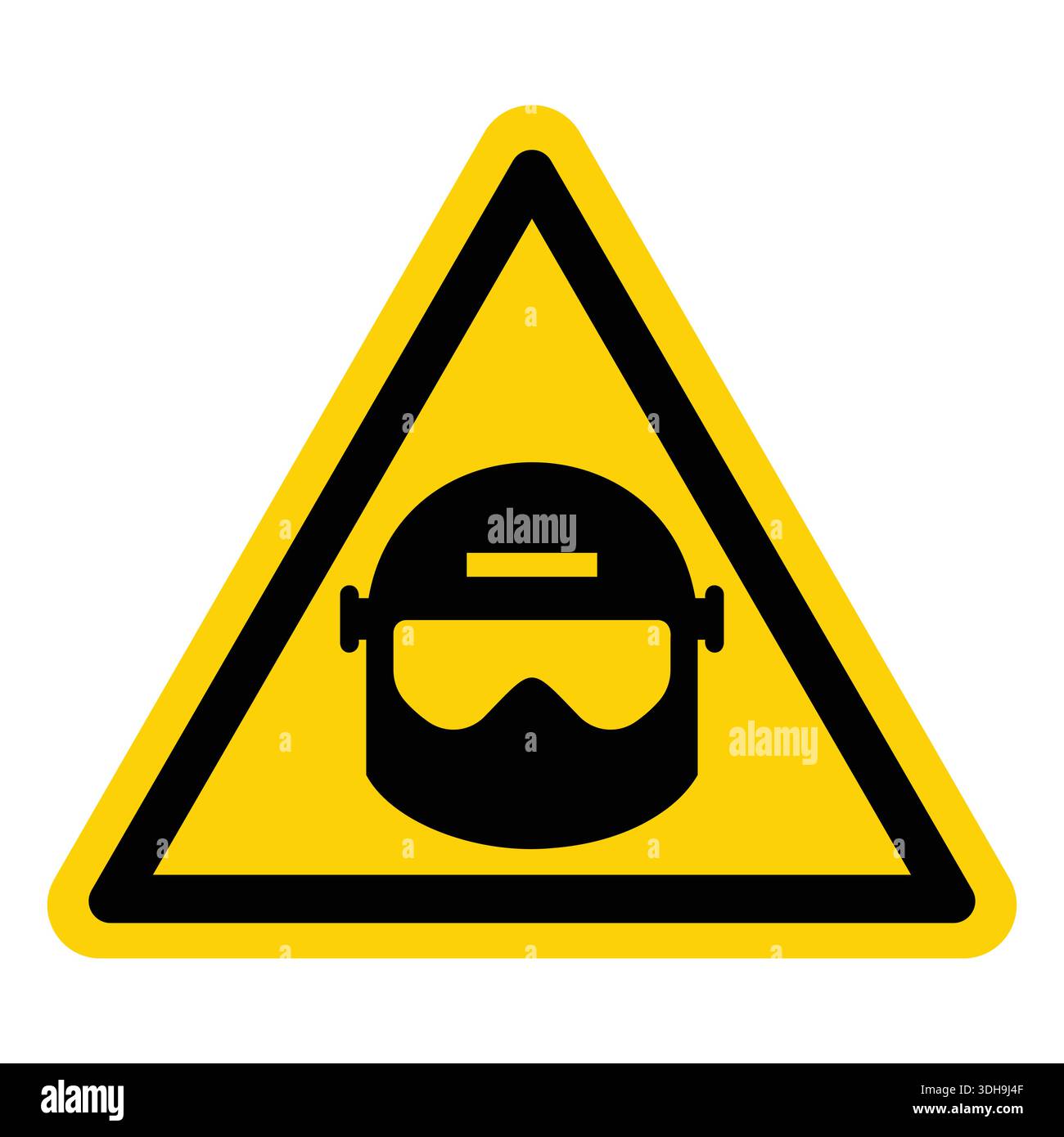 A caution warning sign featuring an icon of protective gear inside a ...