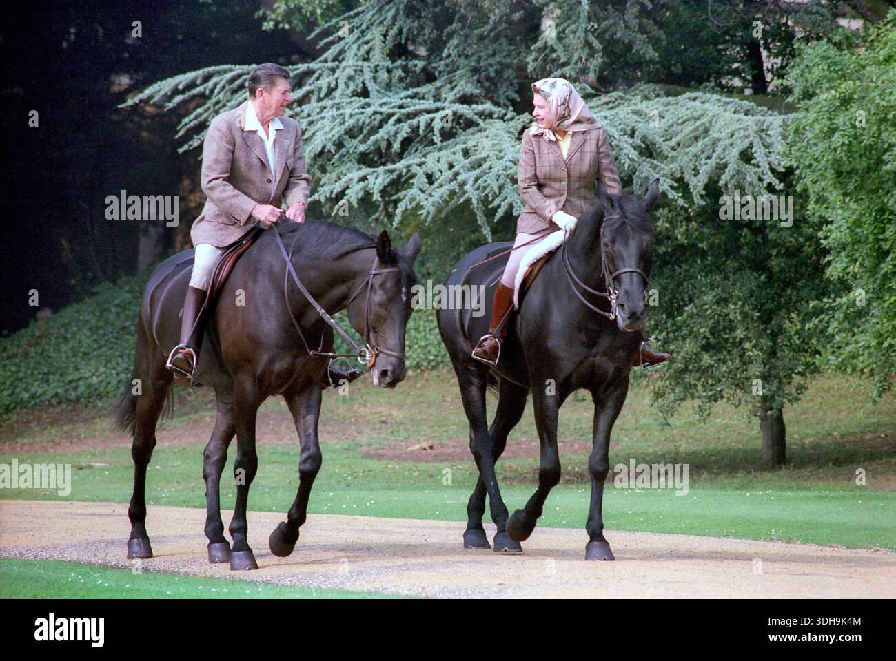 President Riding Dinosaur U.S. President Ronald Reagan riding horses with Queen Elizabeth II ...