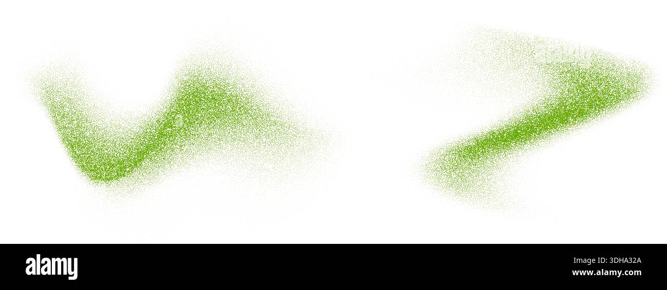 Matcha powder splashes. Greed tea leaves particles bursts. Herbal dust ...