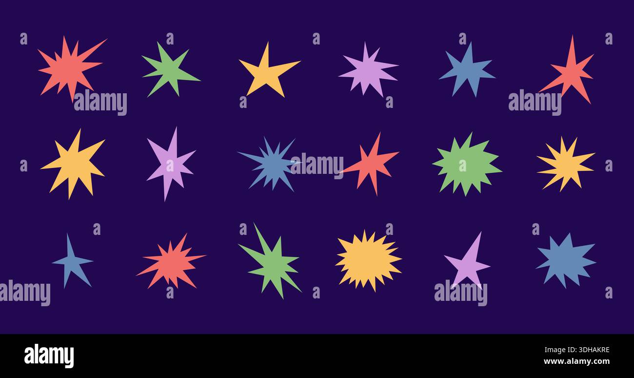 Irregular star shape icons set. Abstract starburst symbol. Comic color ...
