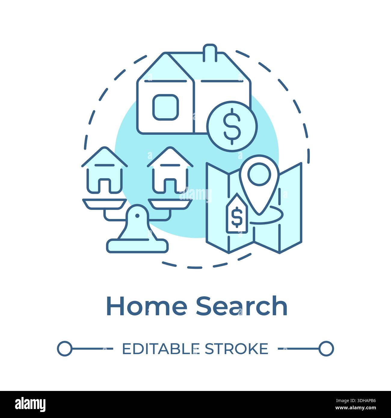 Home search soft blue concept icon Stock Vector