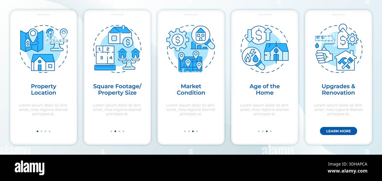 Home appraisal blue onboarding mobile app screen Stock Vector