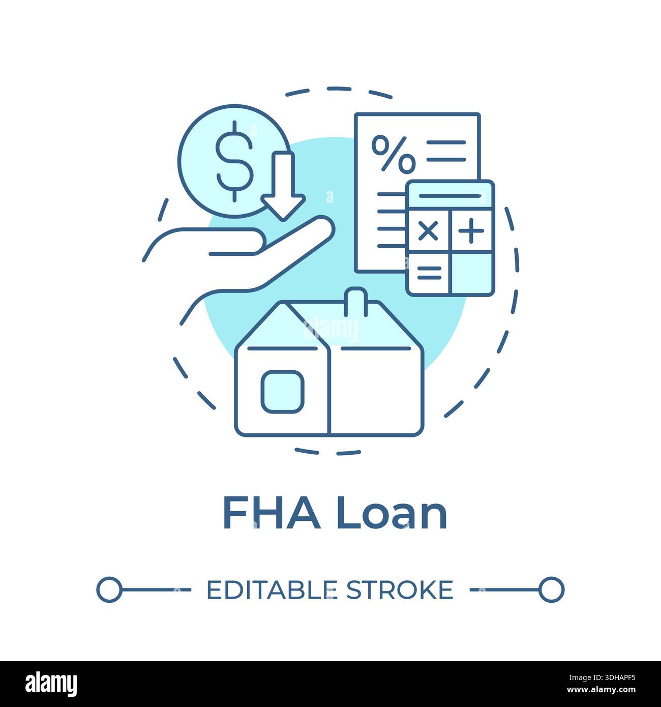 FHA loan soft blue concept icon Stock Vector