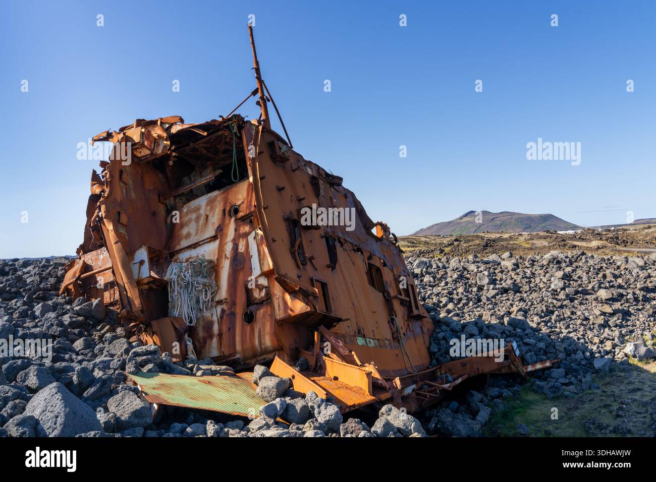 Grindavik, Iceland - 27 July, 2025: view of the shipwreck of the