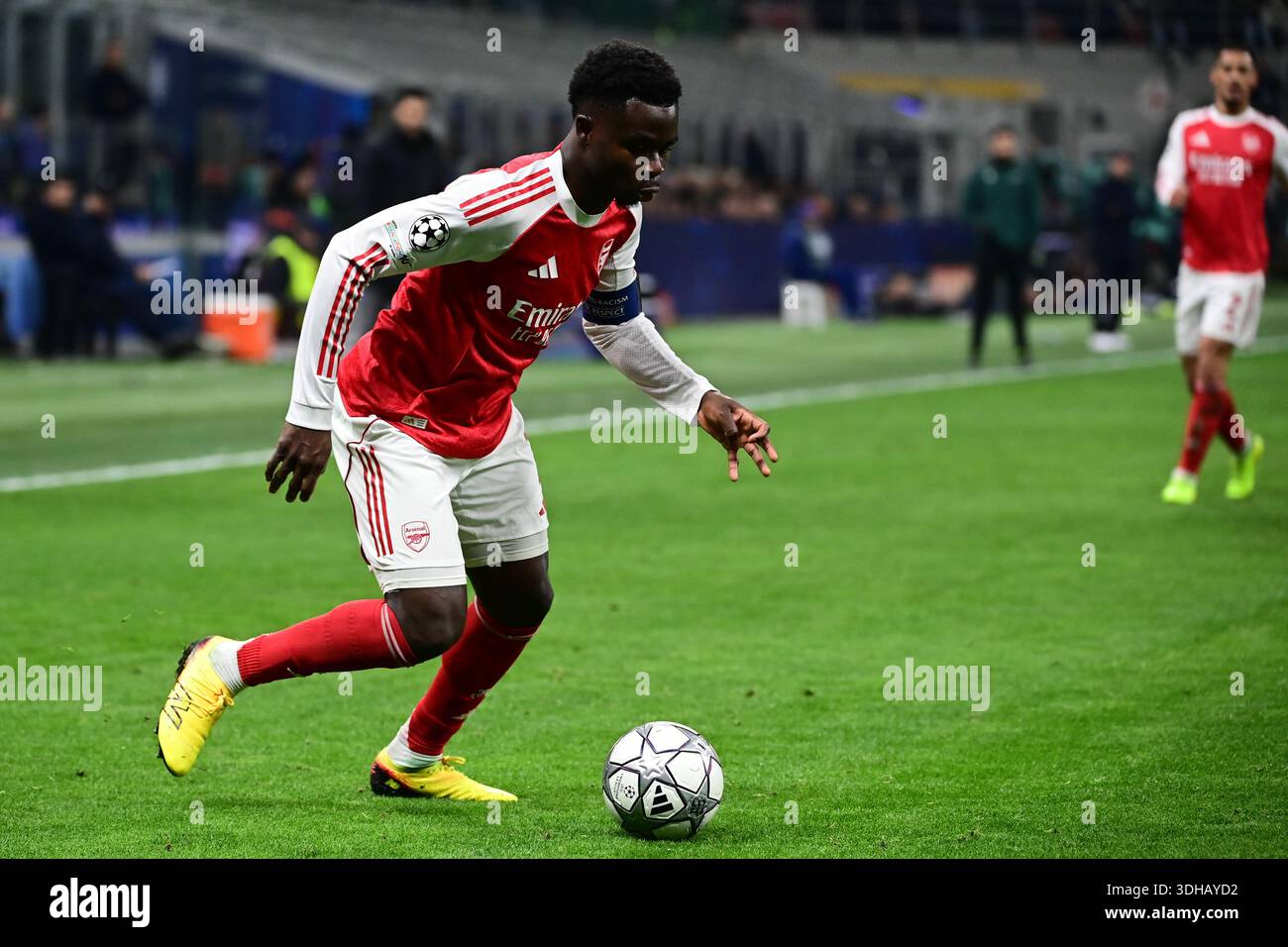 Bukayo Saka of Arsenal controls the ball during the UEFA Champions ...