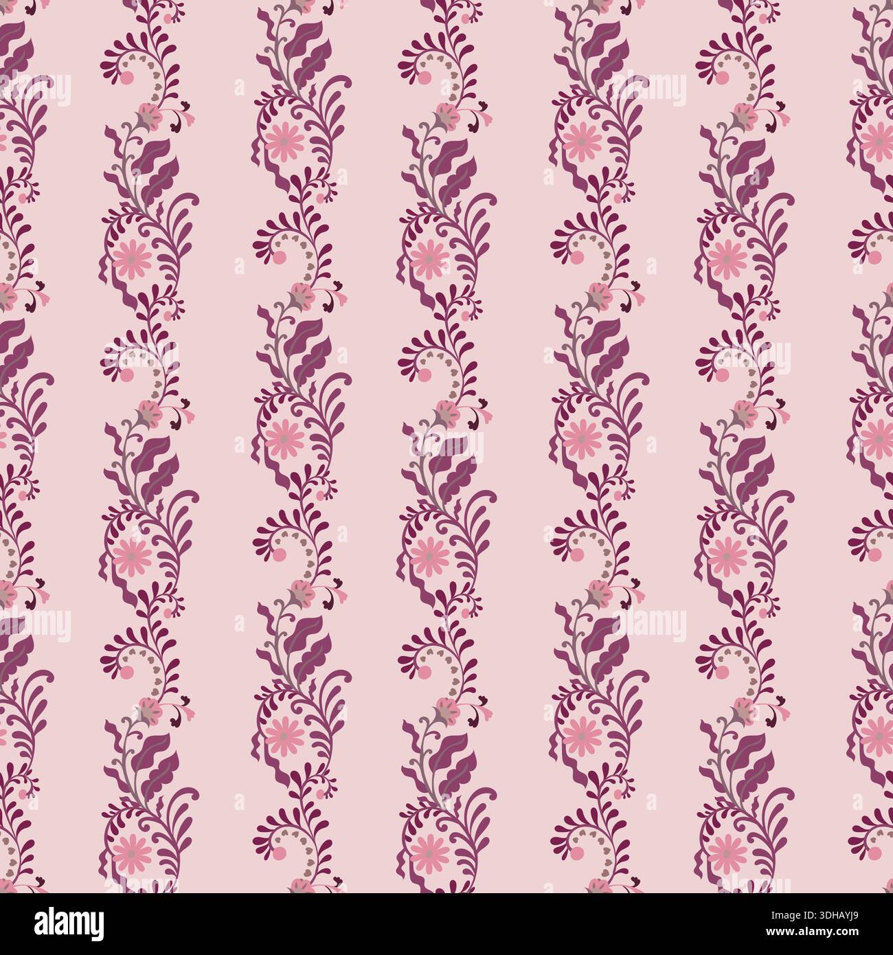 Blush Romantic Folk Floral Stripe Stock Vector