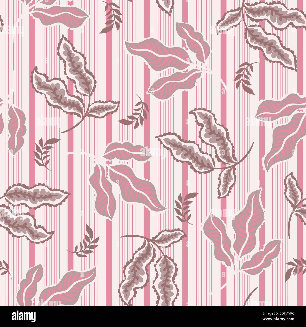 Blush Botanical Stripe Leaf Pattern Stock Vector