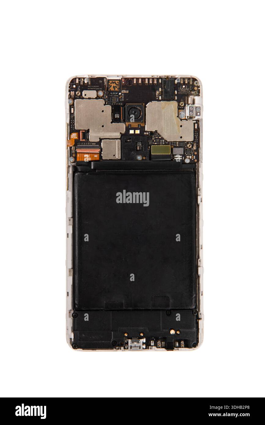 The disassembled mobile phone on white background Stock Photo