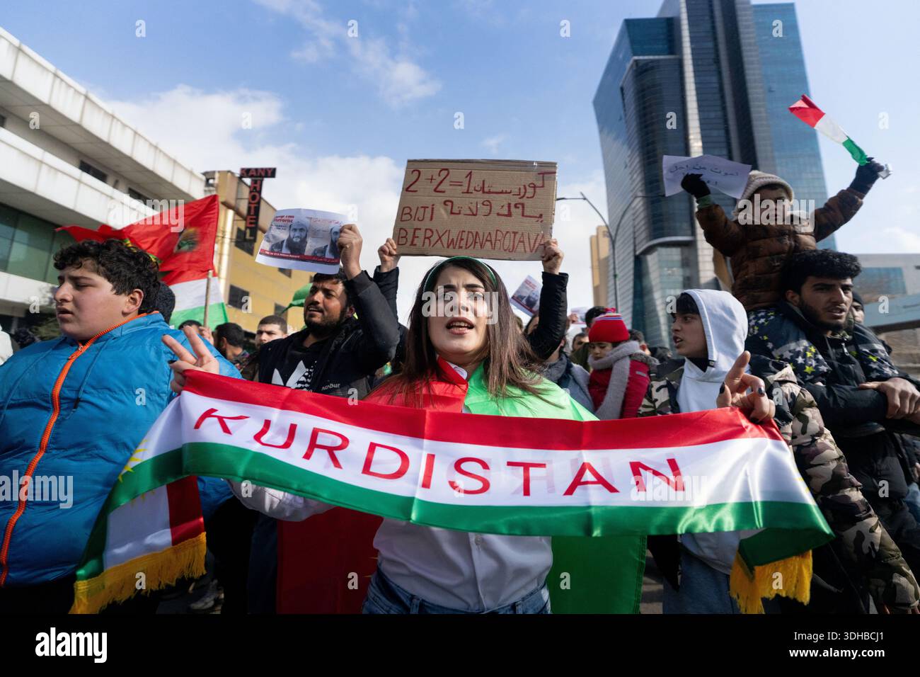 Sulaymaniyah, Iraq. 20th Jan, 2026. Solidarity with Rojava. Protesters ...