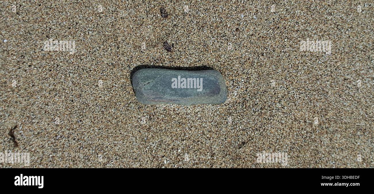 Single smooth pebble lies on a sandy beach Stock Photo - Alamy
