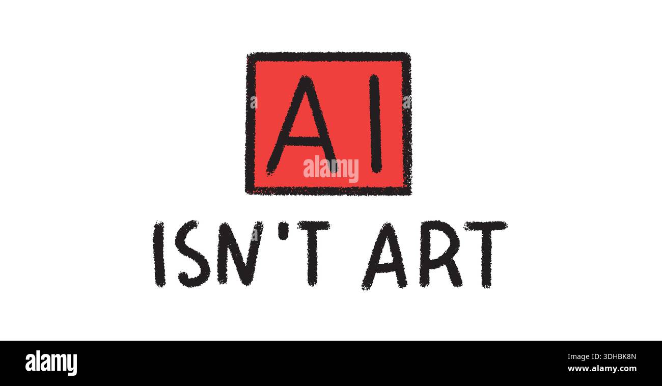 Protest banner with text against AI usage. for activism or publications against artificial intelligence usage in art and media. Stock Vector