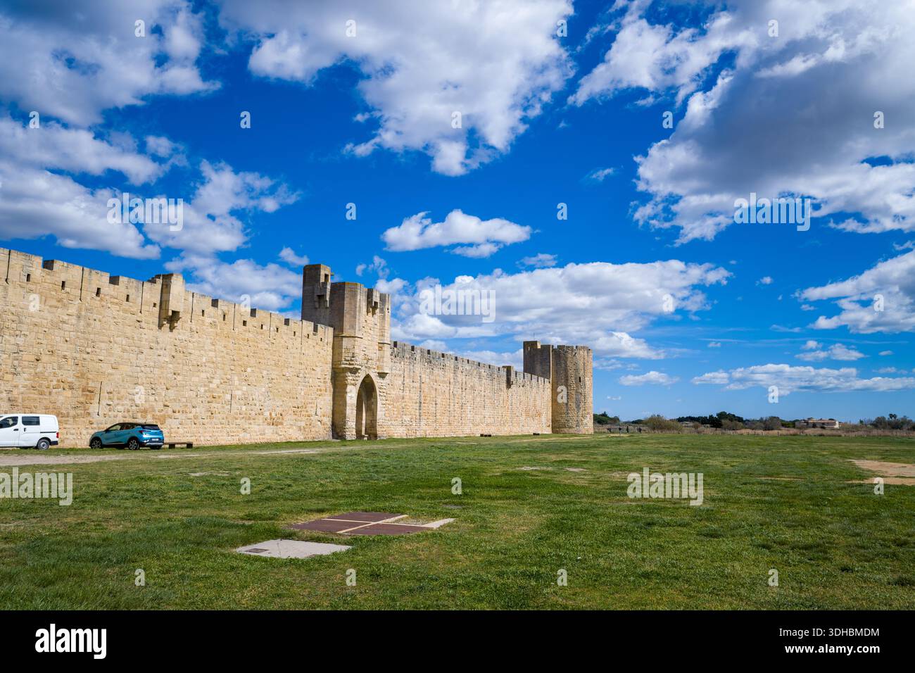 Medieval Rampards Unknown location - April 2, 2023: The medieval stone ramparts and a ...
