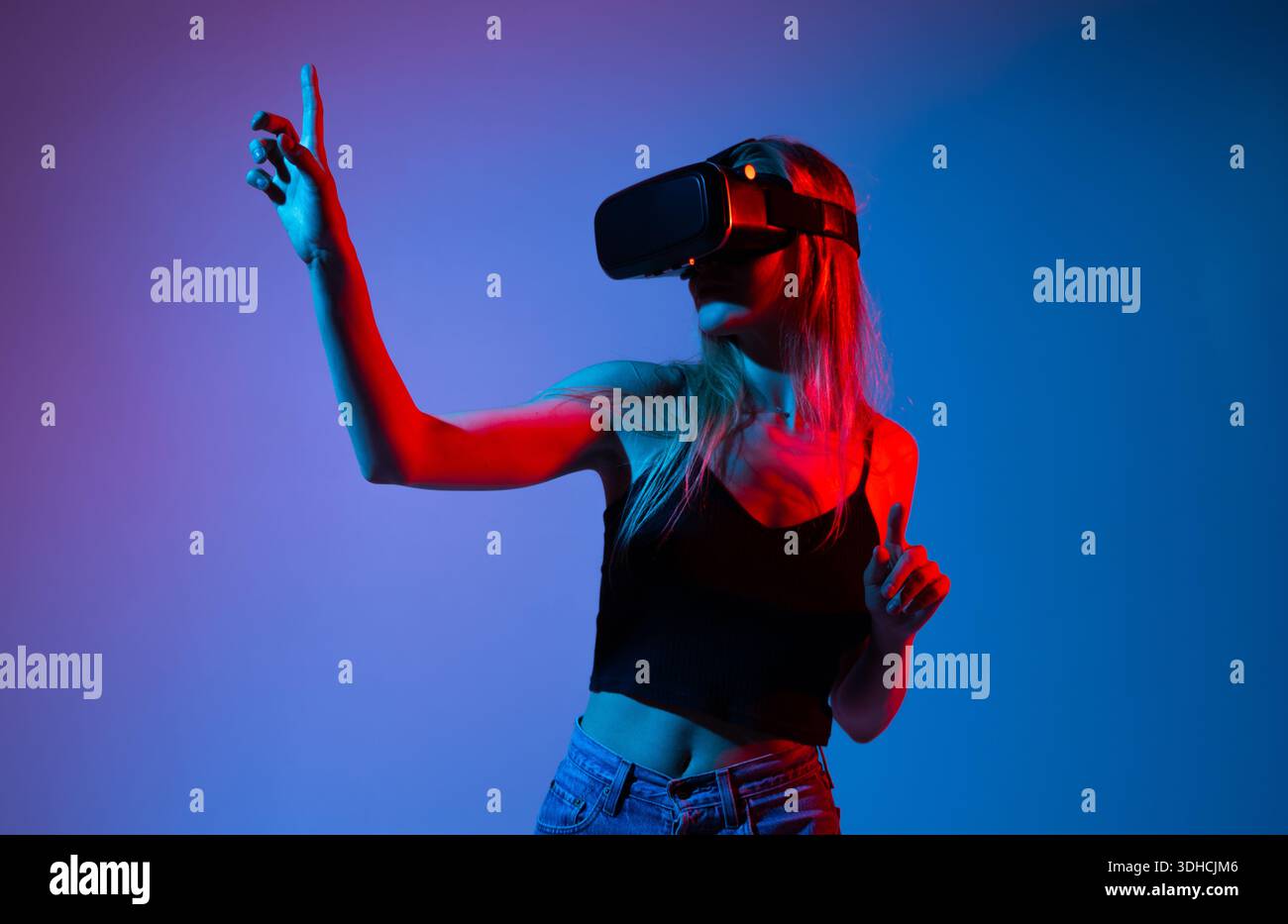 Female User Exploring Virtual Reality With Hand Gesture Control ...