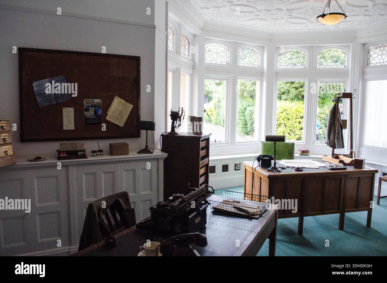 Interior of Edward Travis’s office at Bletchley Park, associated with British intelligence leadership during World War Two. Stock Photo