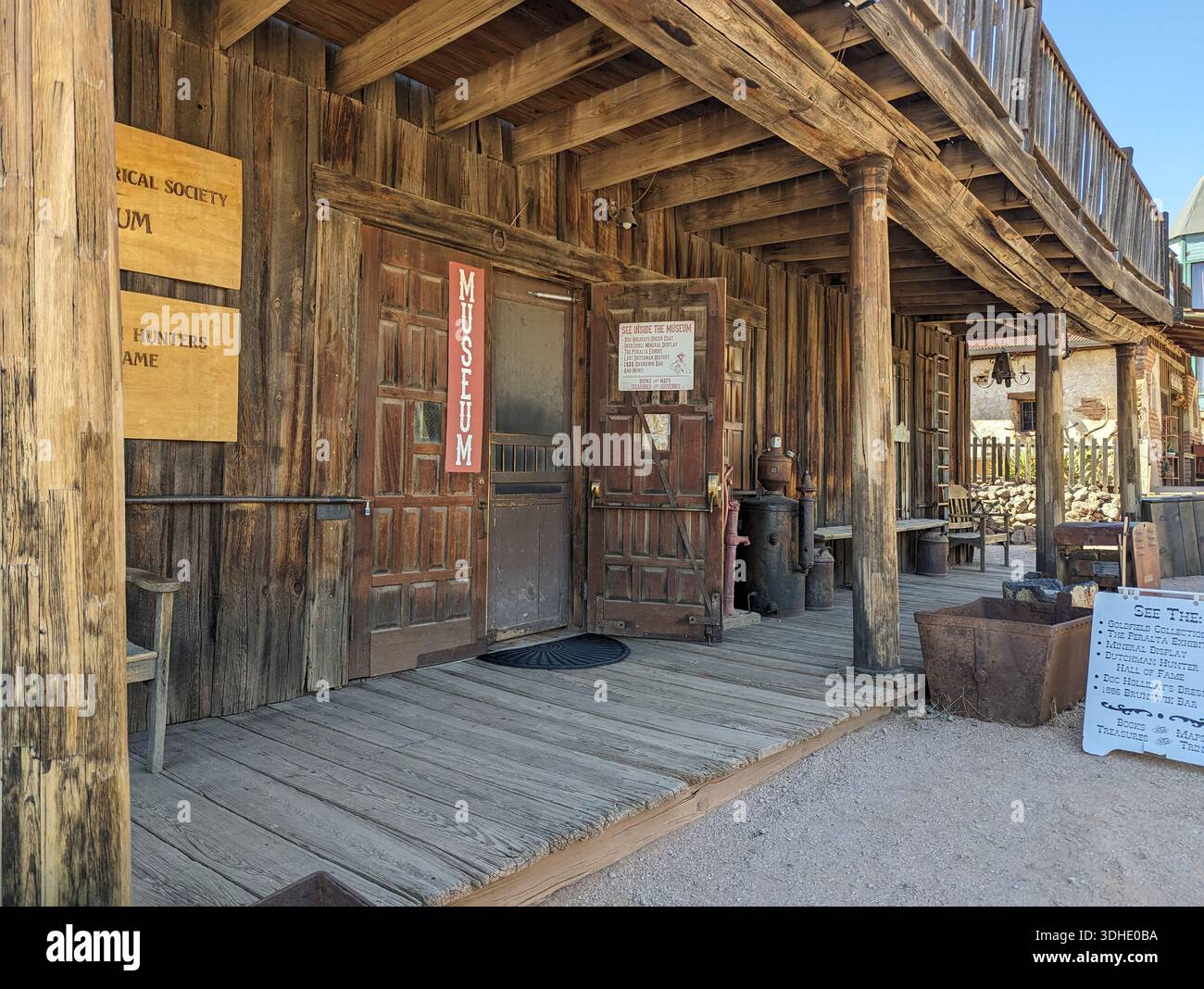 Historic buildings and Old West scenery in Goldfield Ghost Town, a reconstructed 1890s mining settlement along the Apache Trail in Arizona, USA. - Smartphone Captured Stock Image