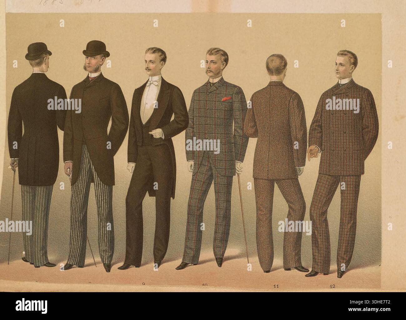 Men's suit fashion. Vintage turn of century garment illustration
