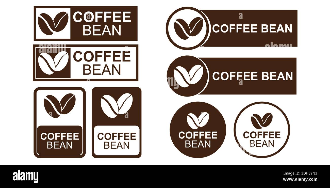 Coffee Bean Logo Badge Set for Café, Coffee Shop, Packaging, and Branding Use Stock Vector