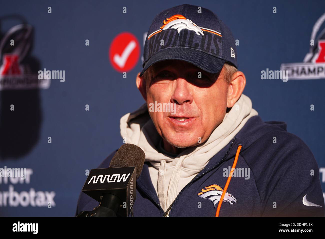 Denver Broncos head coach Sean Payton responds to questions after an ...