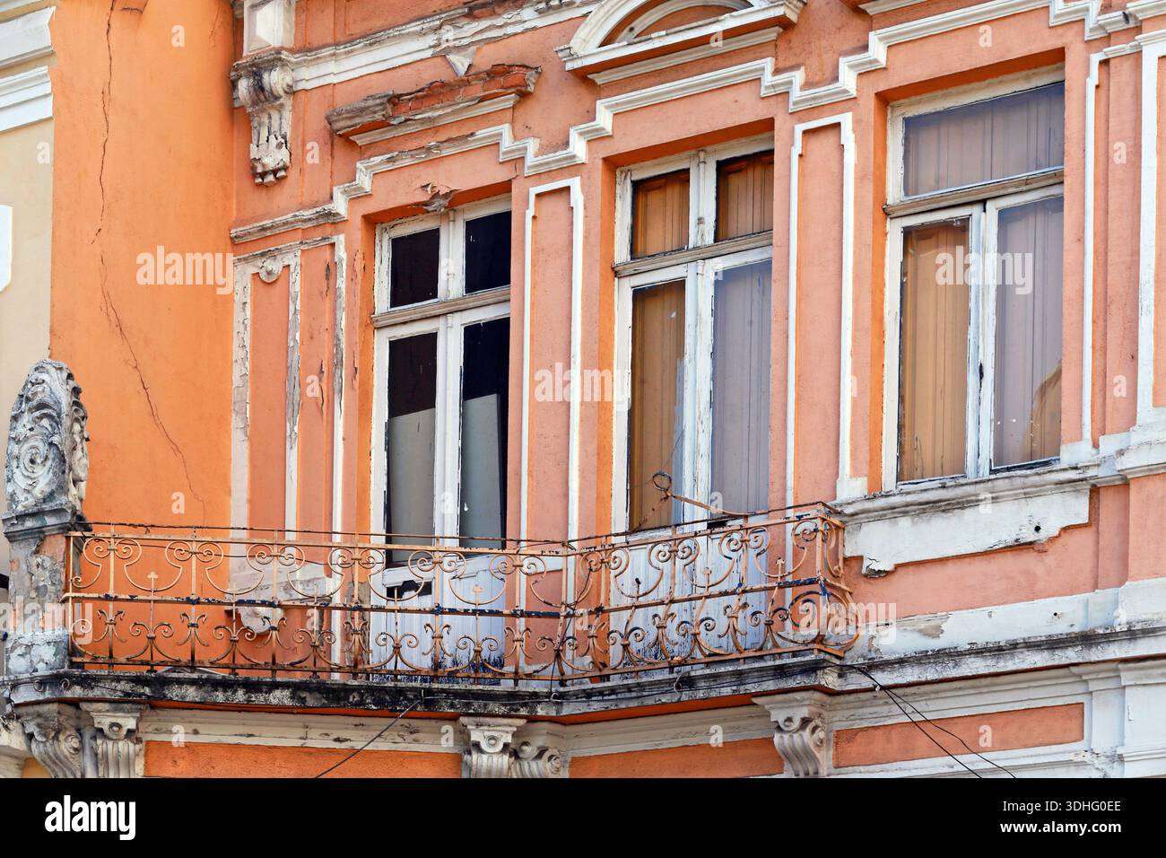 Balcony and windows on facade of colonial house of Sao Paulo downtown ...
