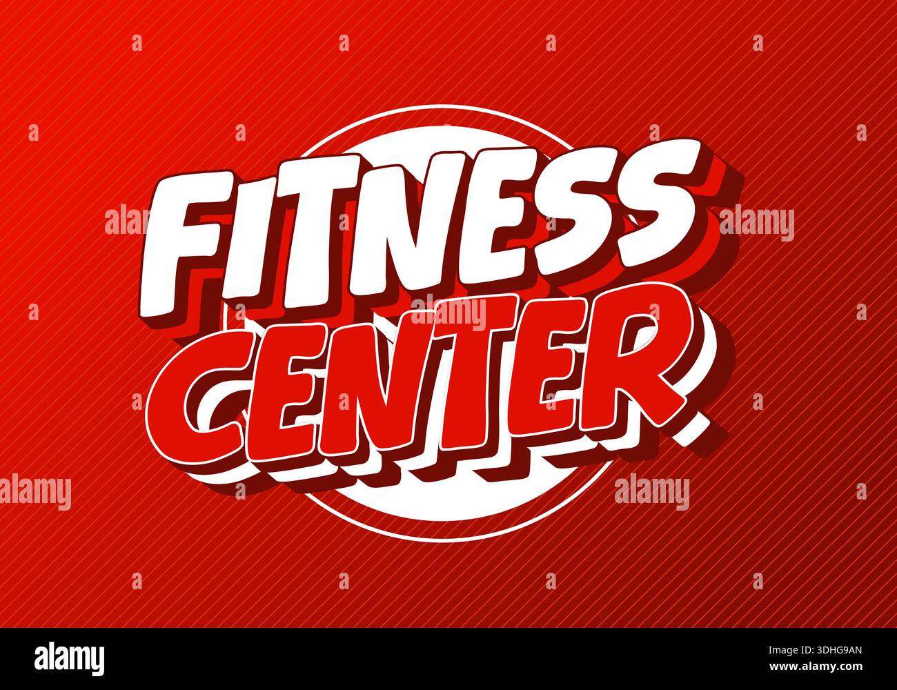 Bold red and white text reading Fitness Center on a diagonal striped background. - Stock Image
