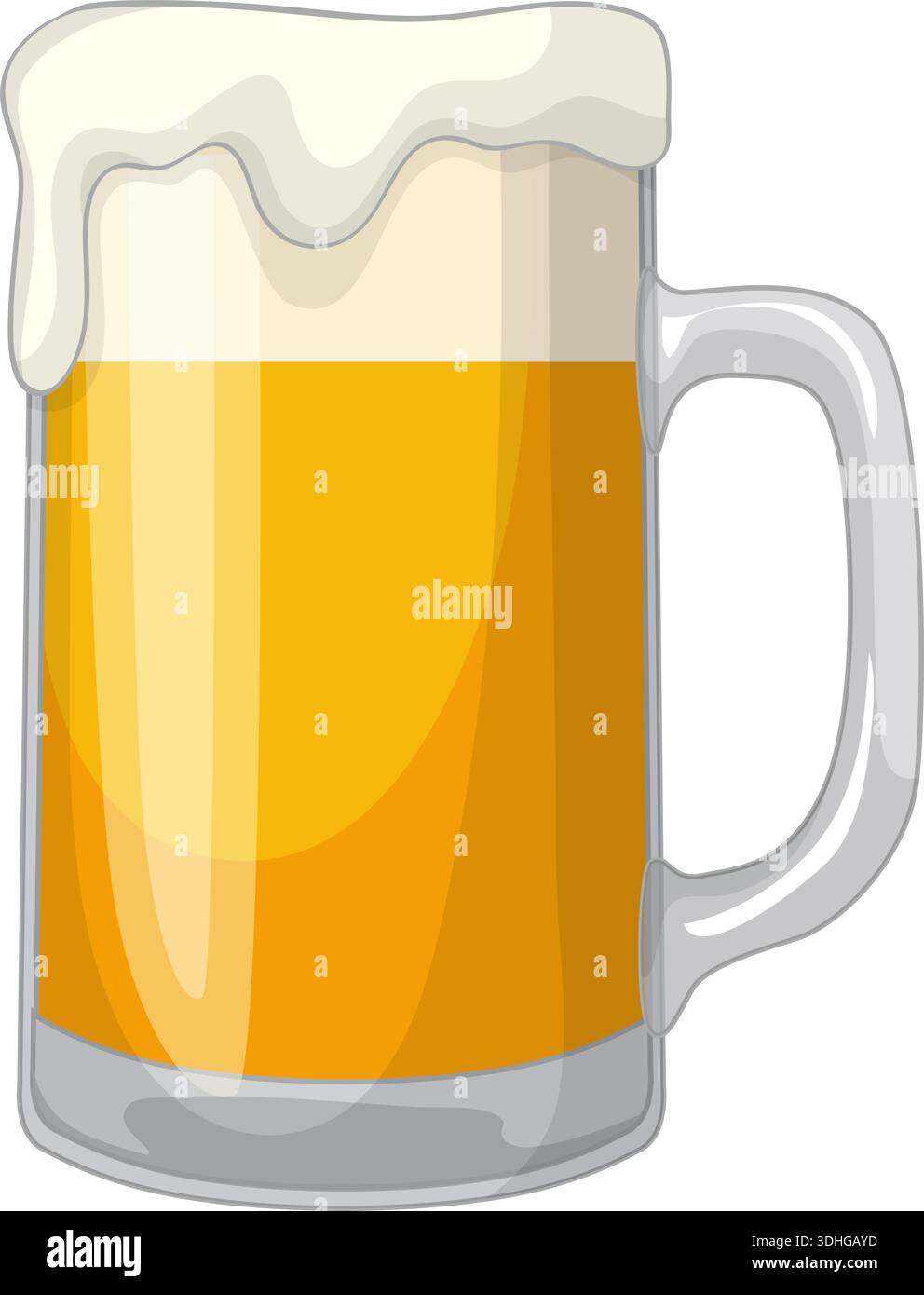 Vector illustration of a full glass beer mug with thick foam on white ...