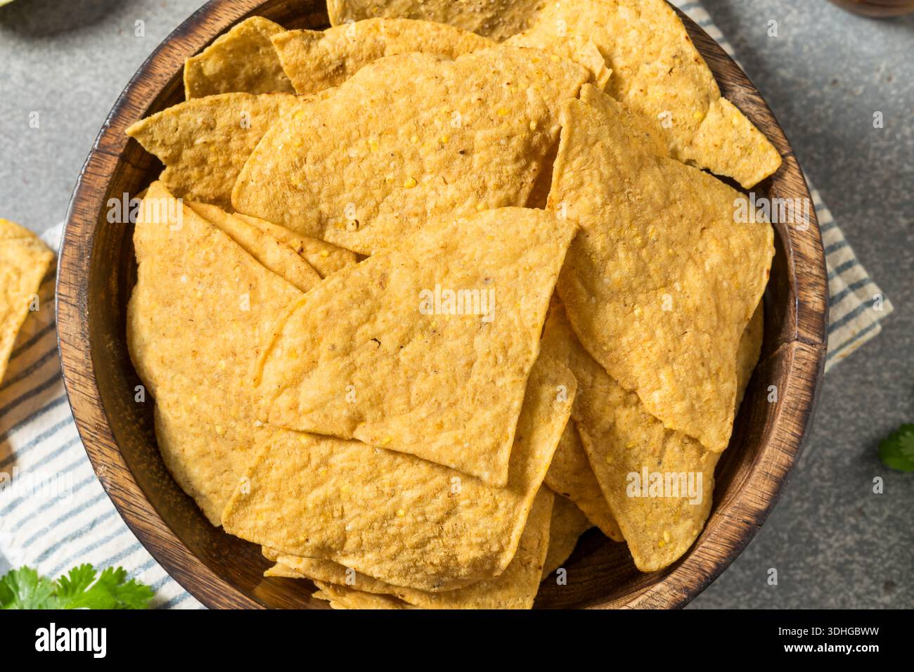Fried Homemade Tortilla Chips to Eat in a Bowl Stock Photo