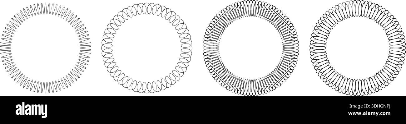 Spiral spring circle set. Metal wire coil spring icon collection. Thin ...