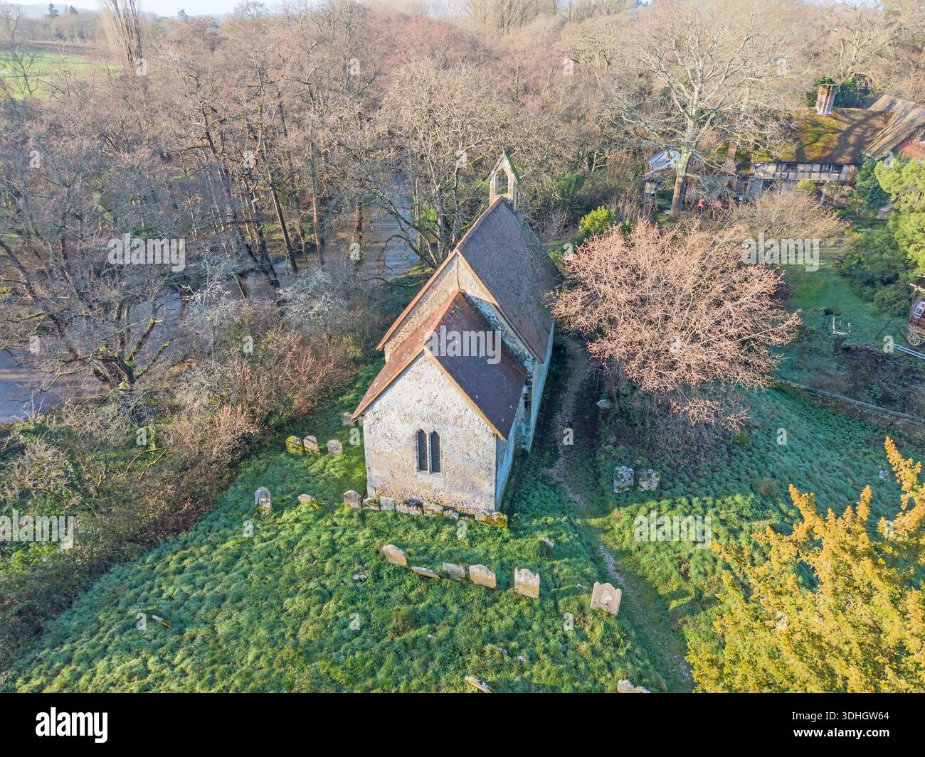 aerial view of st marys parish church dated from the 11th century at ...